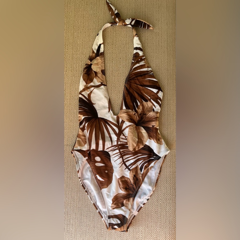 Brown Floral Halter Swimsuit
